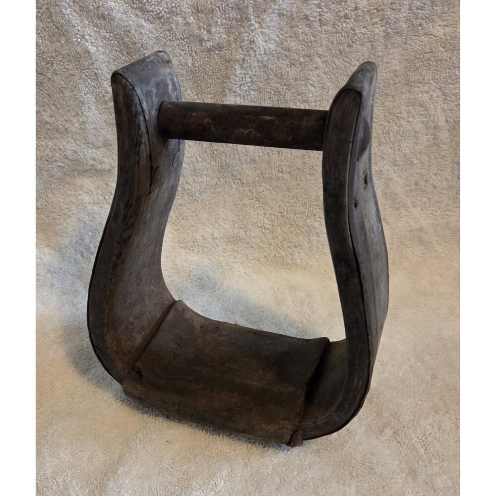 VTG Metal Wood Leather Western Stirrup Authentic Rustic Cowboy Decor